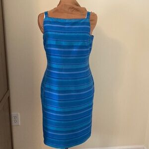 Elegant Blue Striped Silk Sheath Dress